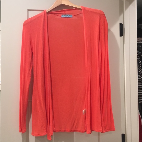 Bright pink long open front cardigan