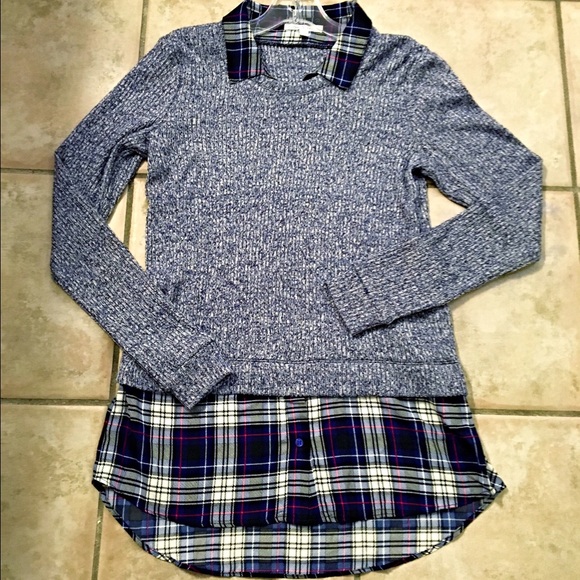 Sweaters - Two in one light sweater with hi lo plaid detail!
