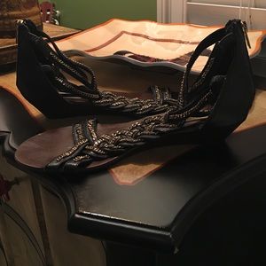 Gladiator Black and Gold sandals with kitten heel