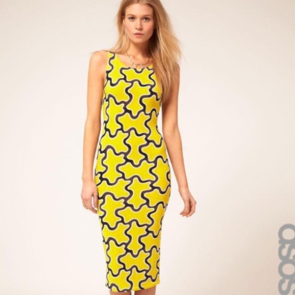 Asos yellow midi dress