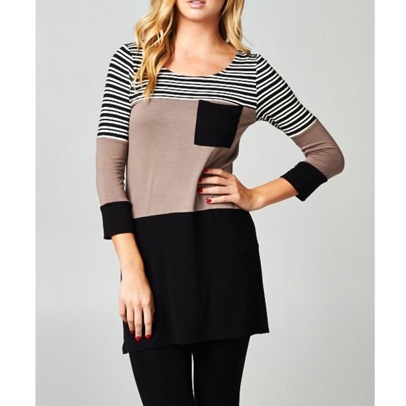 LOWEST "Charm" Colorblock Striped Tunic Top - Picture 2 of 3