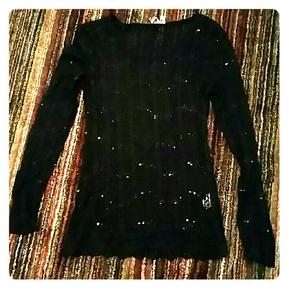 Sparkly long sleeve lace black top