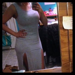Long grey slit dress, very body hugging