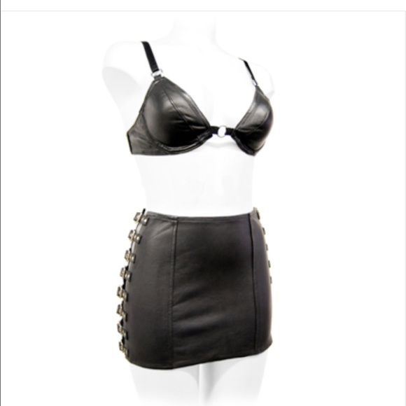 100% genuine leather skirt with sexy side buckles