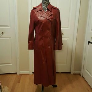 Red leather trench coat