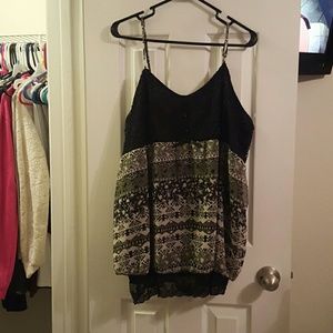 Green and black lace tank top