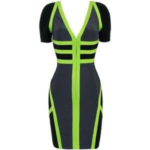 Bandage dress with green piping