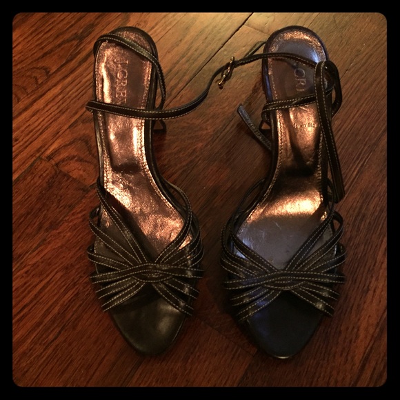 Brown leather Jcrew heeled sandals
