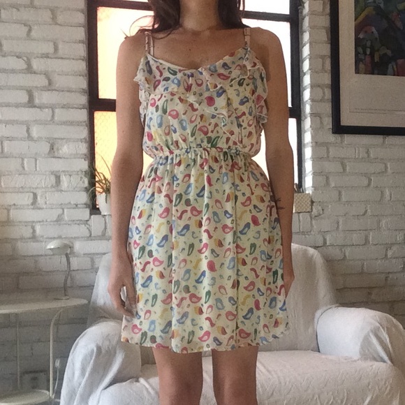 Ruffled Pastel Bird Print Dress - Picture 2 of 4