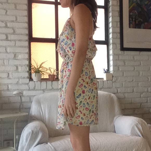 Ruffled Pastel Bird Print Dress - Picture 3 of 4