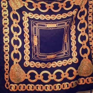 Italian scarf - navy - yellow - chain patterns