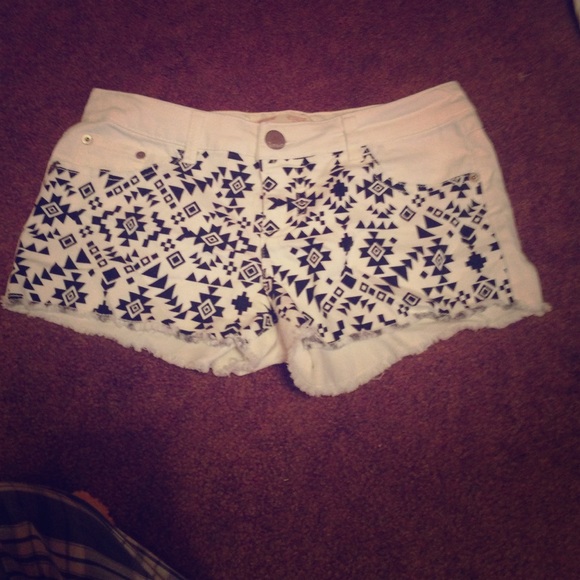 White Aztec Jean Shorts