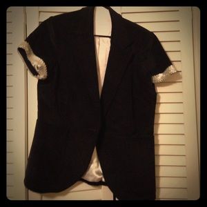 Black velveteen Jacket -silver satin inside linen