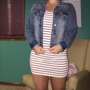 Maroon and White Striped Mini Dress
