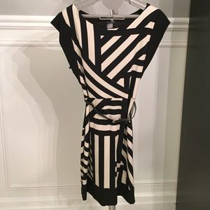 Super cute asymmetric stripe black and cream dress