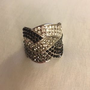 Black, silver, cubic zirconia sparkle ring