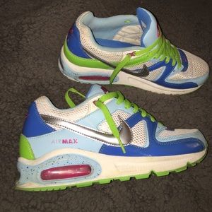 white with green pink and blue nike air max shoe