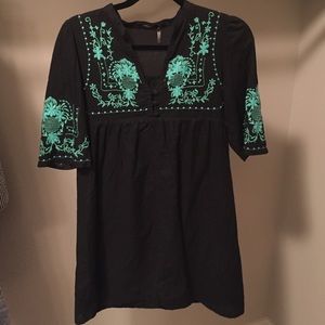 Black and turquoise embroidered dress