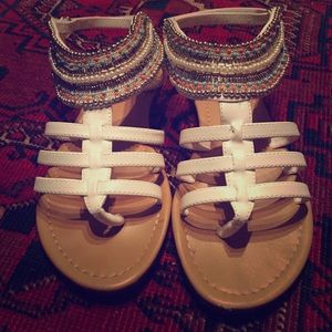 White embellished gladiator sandals