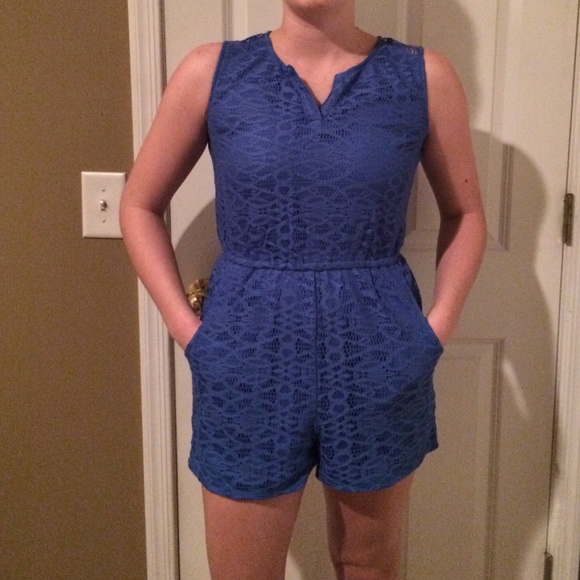Xhilaration Pants - Blue Lined Lace Romper