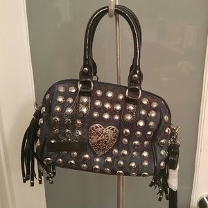 Perfect size studded and heart jean shoulder bag
