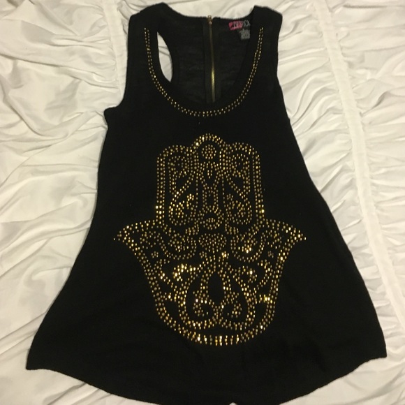 black with gold hamsa print tank