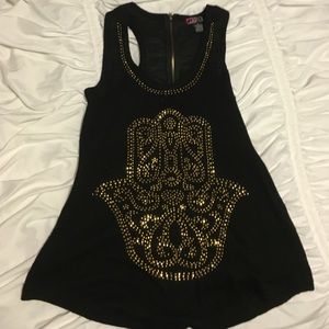 black with gold hamsa print tank
