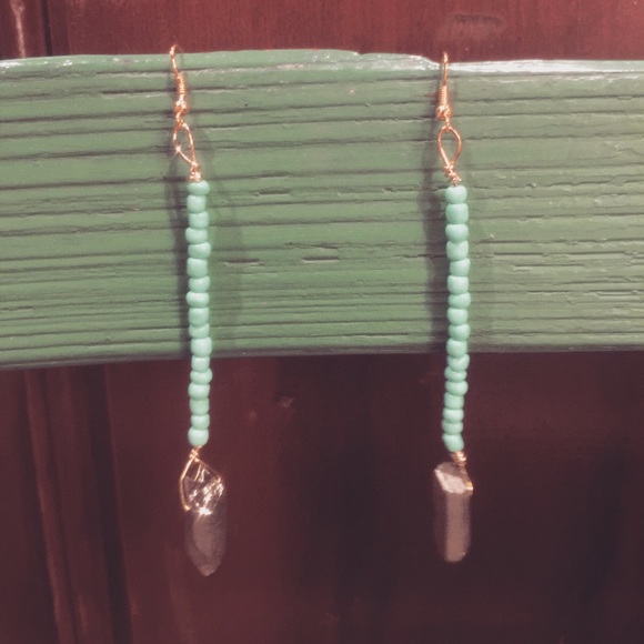 Turquoise Beaded Crystal Drop Earrings