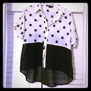 *NWOT* Silky Polka Dot Blouse With Sheer Panels