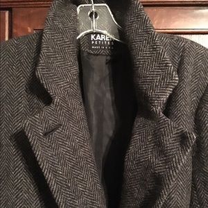 Black Herringbone Tweed coat.