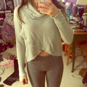 Free people waffle-knit cowl neck sweater