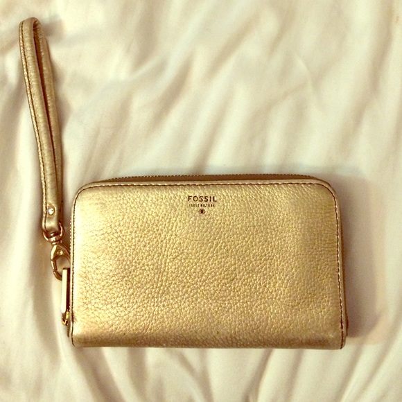 Gold Fossil Sydney Zip iPhone Wallet