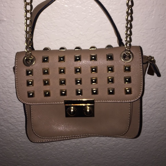 Nude gold studded purse
