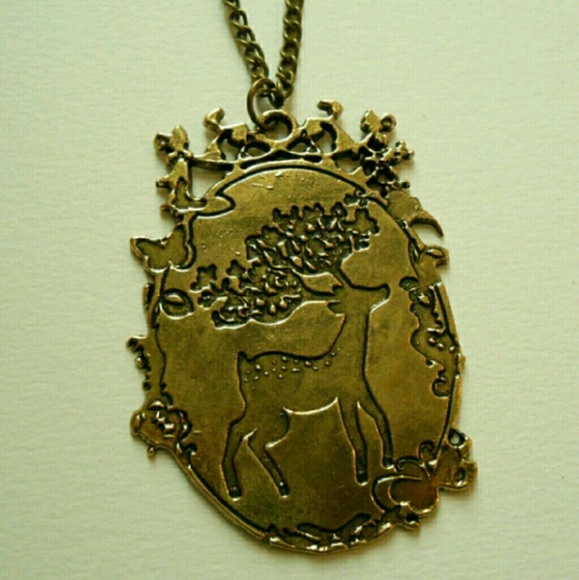 Bronze Deer Cameo Bambi Sweater Necklace