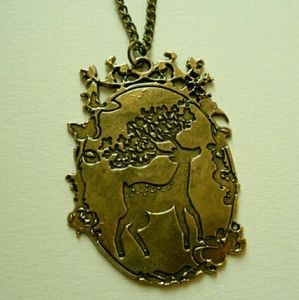 Bronze Deer Cameo Bambi Sweater Necklace