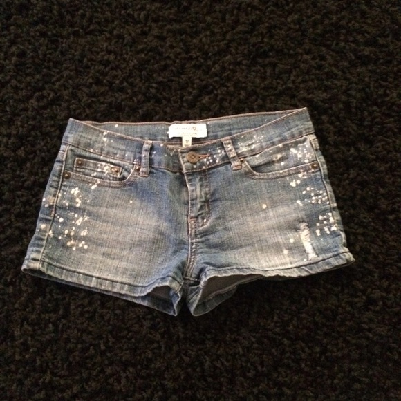 Distressed denim shorts