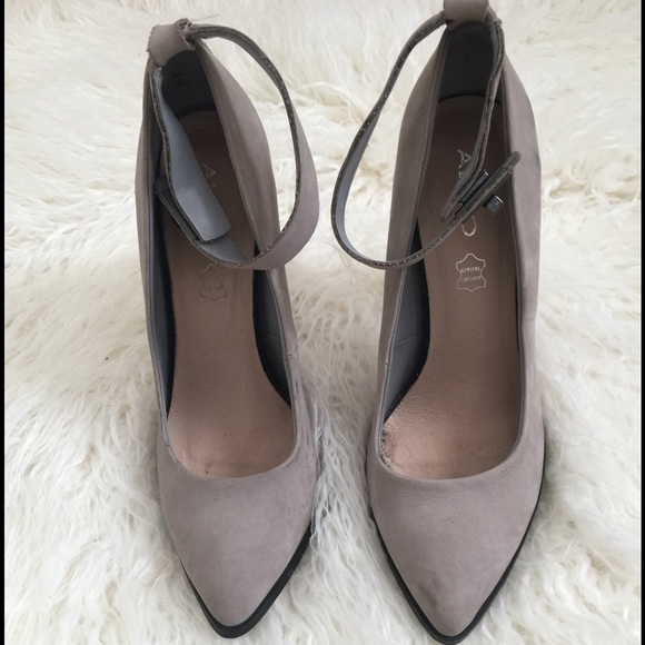 Grey Aldo Ankle Strap Heels