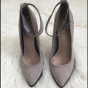 Grey Aldo Ankle Strap Heels