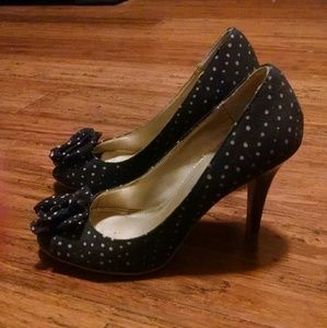Navy with Pink Polka Dot High Heels