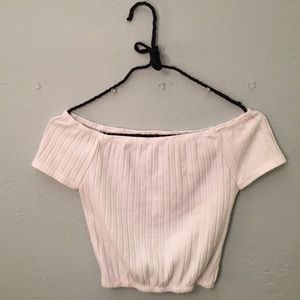 White Ribbed Off the Shoulder Crop Top