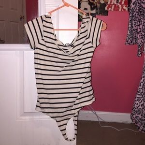 White and black striped body suit