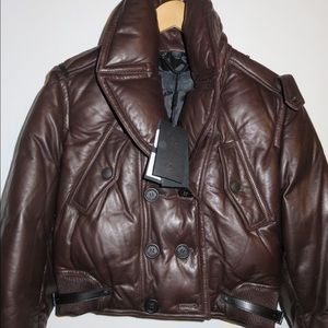 Burberry Brown soft leather bomber short jacket