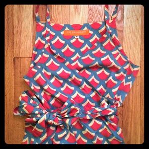 Luxe Wrap Dress in Coral, Cream & Blue