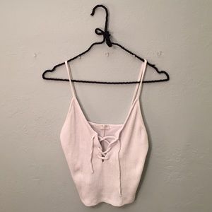 White Ribbed Lace-up Tank