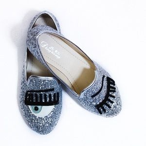 Eyes winking glitter sequins ballet flats slipons