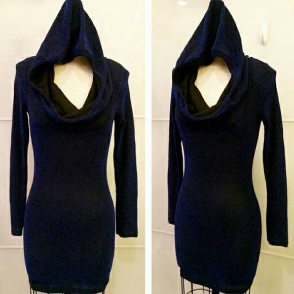 Dresses & Skirts - Metallic Blue hooded bodycon dress