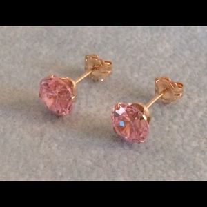 14K Gold Pink DQCZ Stud Earrings w/ flower jacket