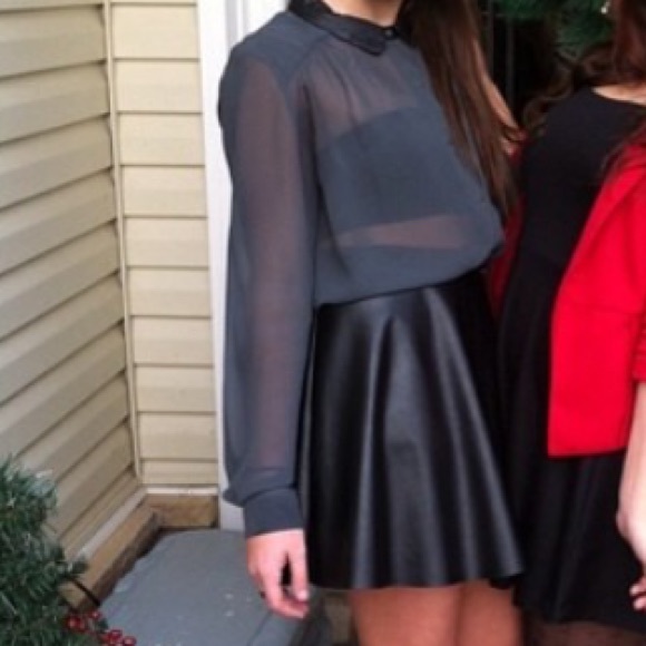 Black Leather Skater Skirt