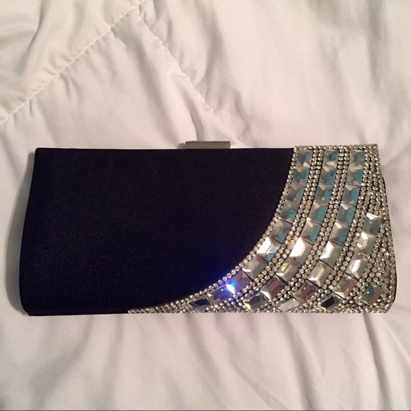 Black clutch with silver rhinestones