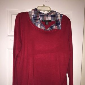 Red sweater with plaid details